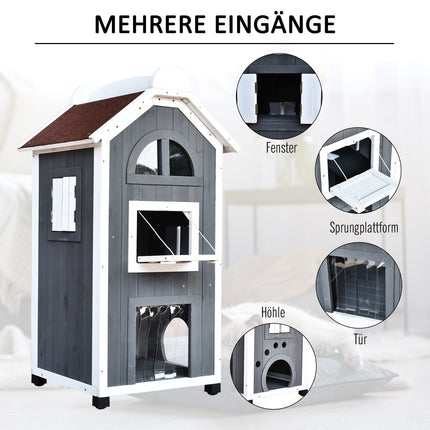 Katzenhaus oder Katzentoilette - Fichtenholz, Dachpappe