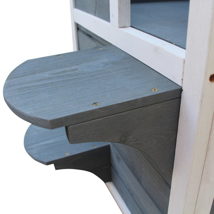 Kattenhuis Grijs 2 Niveaus Kattenvilla Met Trap, Asfalt Dak & Ramen, Dennenhout, 51X51X81.3Cm