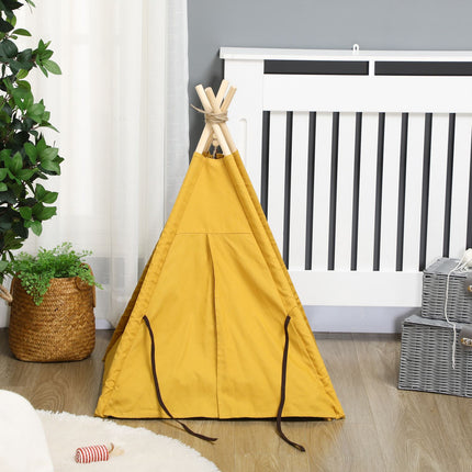 Katzen- & Hunde-Tipi-Zeltbett, Kiefer, gelbes Kissen