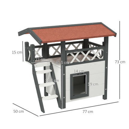 Solid wood cat house - 2-story house with balcony and stairs