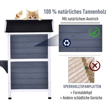 Wetterfestes Katzenhaus für draußen, Teerdach, 2 Ebenen