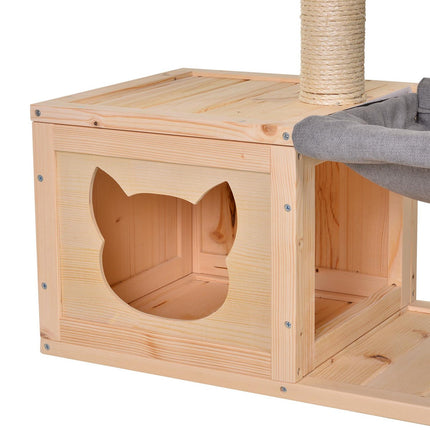 Cat house with hammock and sisal, natural wood, 70x35x60 Cm