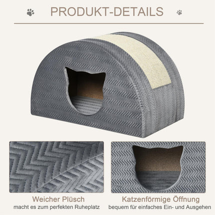 Domek pro kočky se škrabadlem, sisal, 48.5x30x30 cm, šedá