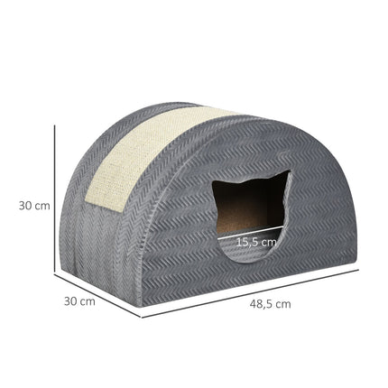 Domek pro kočky se škrabadlem, sisal, 48.5x30x30 cm, šedá