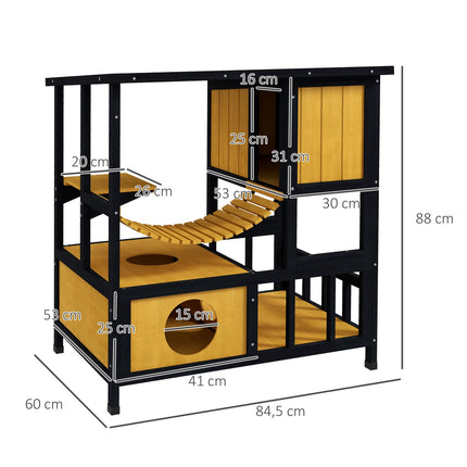 Outdoor wooden cat house - waterproof, holds 1-2 cats, yellow