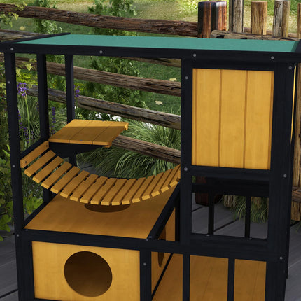 Outdoor wooden cat house - waterproof, holds 1-2 cats, yellow