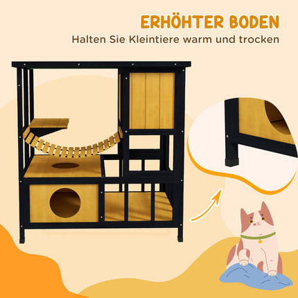 Outdoor wooden cat house - waterproof, holds 1-2 cats, yellow