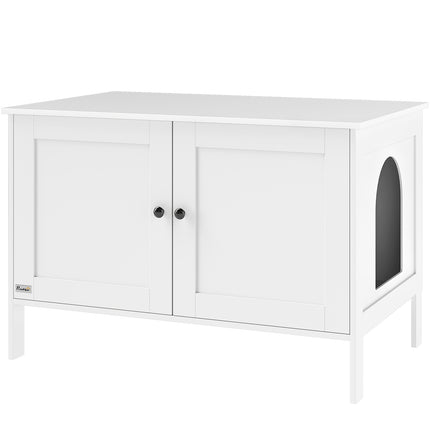 Katzenklo-Schrank Katzenhaus mit Trennwand und Tür Katzenklo für große Katzen 80 x 51 x 54 cm Weiß