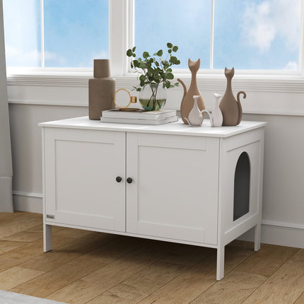 Katzenklo-Schrank Katzenhaus mit Trennwand und Tür Katzenklo für große Katzen 80 x 51 x 54 cm Weiß