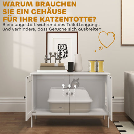 Katzenklo-Schrank Katzenhaus mit Trennwand und Tür Katzenklo für große Katzen 80 x 51 x 54 cm Weiß