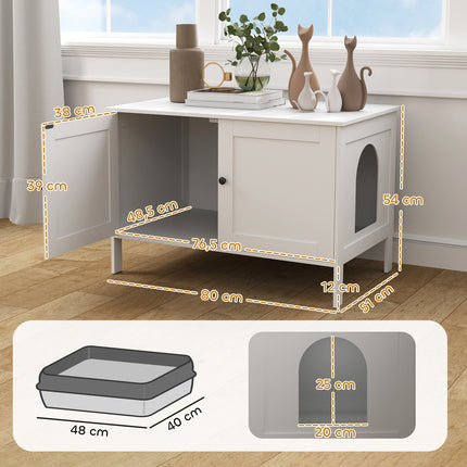 Katzenklo-Schrank Katzenhaus mit Trennwand und Tür Katzenklo für große Katzen 80 x 51 x 54 cm Weiß