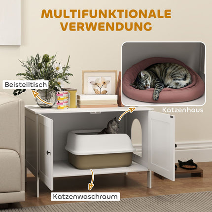 Katzenklo-Schrank Katzenhaus mit Trennwand und Tür Katzenklo für große Katzen 80 x 51 x 54 cm Weiß