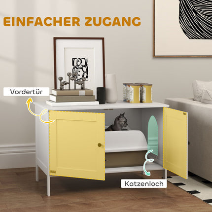 Katzenklo-Schrank Katzenhaus mit Trennwand und Tür Katzenklo für große Katzen 80 x 51 x 54 cm Weiß