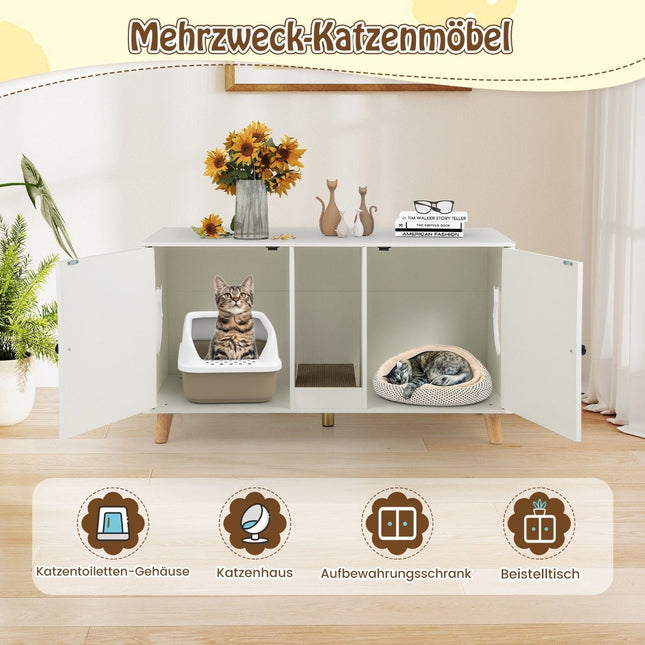 Katzenklo-Schrank mit 2 Türen – Weiß, 108x50x60 cm