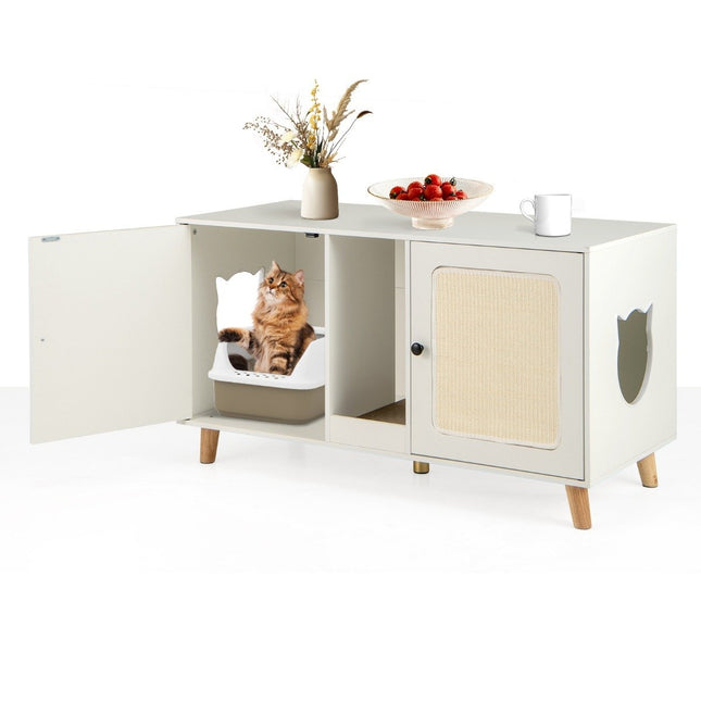 Katzenklo-Schrank mit 2 Türen – Weiß, 108x50x60 cm