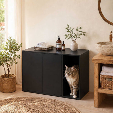 Cat Litter Box Cabinet with 2 Push-to-Open Doors, 50 x 80 x 50 cm, Black