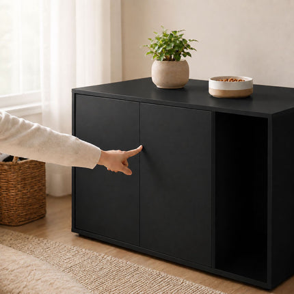 Cat Litter Box Cabinet with 2 Push-to-Open Doors, 50 x 80 x 50 cm, Black