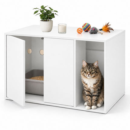 Cat Litter Box Cabinet with 2 Push-to-Open Doors, 50 x 80 x 50 cm, White