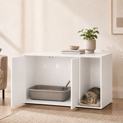 Cat Litter Box Cabinet with 2 Push-to-Open Doors, 50 x 80 x 50 cm, White