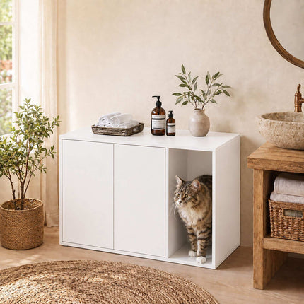 Cat Litter Box Cabinet with 2 Push-to-Open Doors, 50 x 80 x 50 cm, White