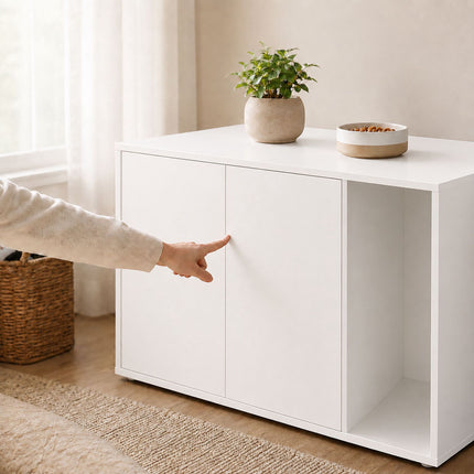 Cat Litter Box Cabinet with 2 Push-to-Open Doors, 50 x 80 x 50 cm, White