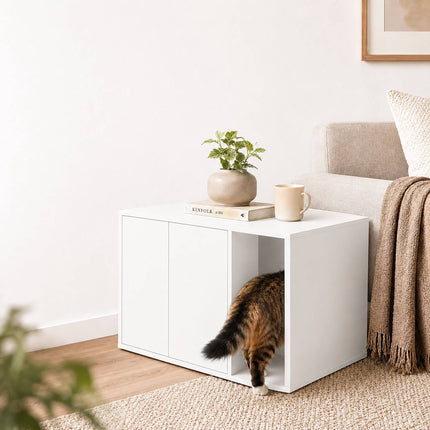 Cat Litter Box Cabinet with 2 Push-to-Open Doors, 50 x 80 x 50 cm, White