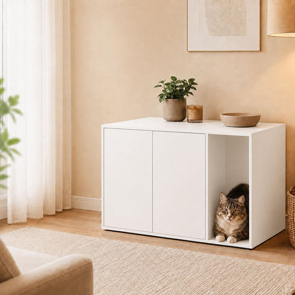 Cat Litter Box Cabinet with 2 Push-to-Open Doors, 50 x 80 x 50 cm, White