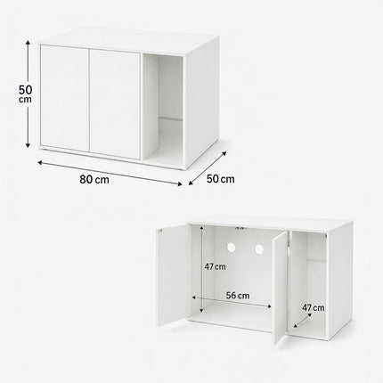 Cat Litter Box Cabinet with 2 Push-to-Open Doors, 50 x 80 x 50 cm, White