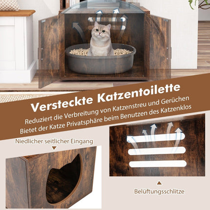 Cat Litter Box Cabinet with Bookshelf, 60x45.5x142 cm, Brown
