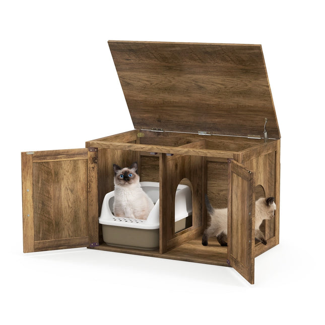 Katzenkloschrank mit Doppeltüren, Eiche-Finish