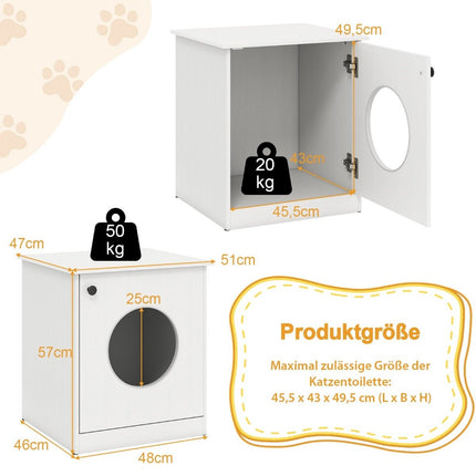 Cat Litter Box Cabinet with Large Entry, White, 51x47x57 cm