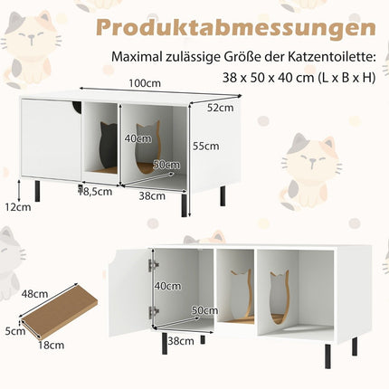 Katzentoilettenabdeckung für 2 Katzen mit abnehmbarem Kratzbrett, versteckter Katzentoilette