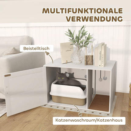 Katzenklo-Verkleidung, Rattantür, Kratzpad, Weiß