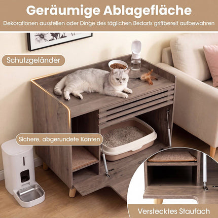 Cat Litter Box Enclosure with Flip Door, Brown Wood