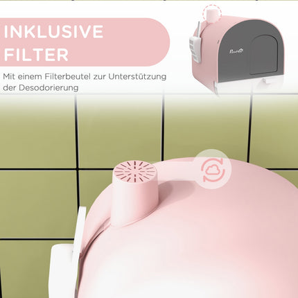 Pink cat litter box with pull-out tray and mat, 5 kg capacity