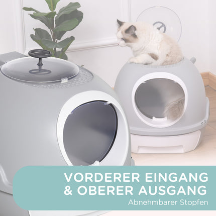 Portable cat litter box with roof and shovel, gray PP/ABS