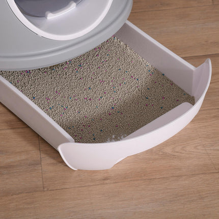 Portable cat litter box with roof and shovel, gray PP/ABS
