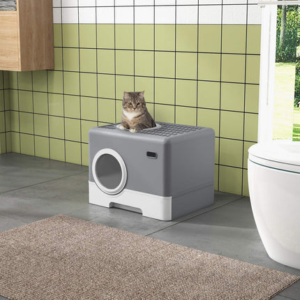 Katzentoilette mit Deckel & Schaufel, zwei Ausgänge, grau 52x41x38,5 cm