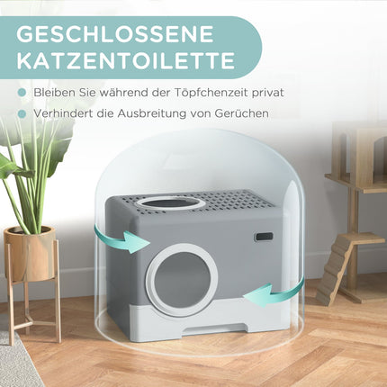 Katzentoilette mit Deckel & Schaufel, zwei Ausgänge, grau 52x41x38,5 cm