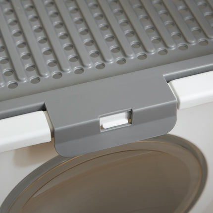 Plastic cat litter box with lid and scoop, indoor - Grey/White