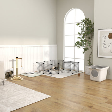 Plastic cat litter box with lid and scoop, indoor - Grey/White