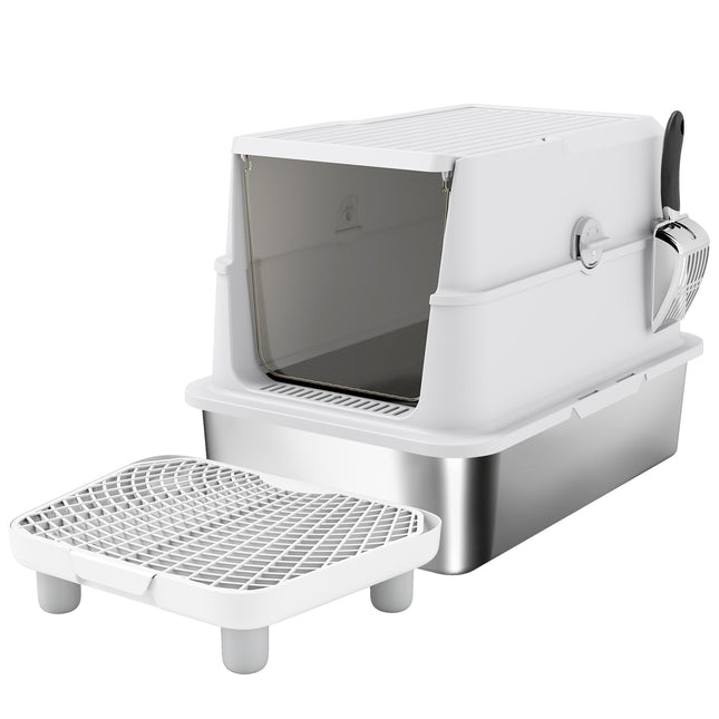 Katzentoilette, XL, geschlossen, Edelstahl, Schaufel, Grau