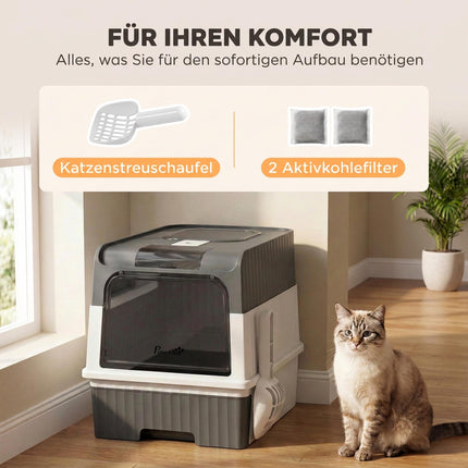 Cat Litter Box with Lid, Drawer & Top Exit, 48L