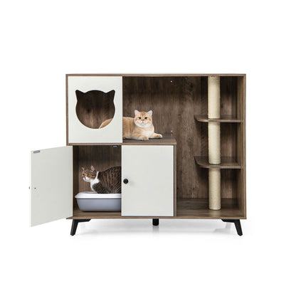 Katzenklo-Schrank mit 3 Sisal-Kratzstämmen, Grau/Weiß