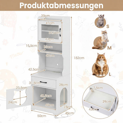 Katzenklo-Schrank mit verstellbarem LED-Licht & Stauraum