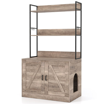 Cat Litter Cabinet with Bookshelf, Gray, Multi-Functional