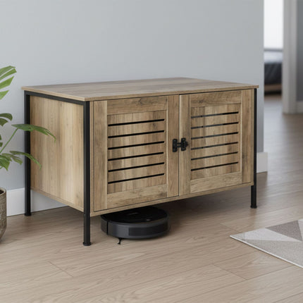 Katzentoilettenschrank mit Katzenkopf-Eingang, Holzoptik
