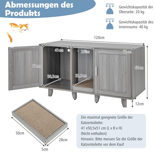 Katzenklo-Schrank mit Kratzmatte & Doppeltüren, Grau