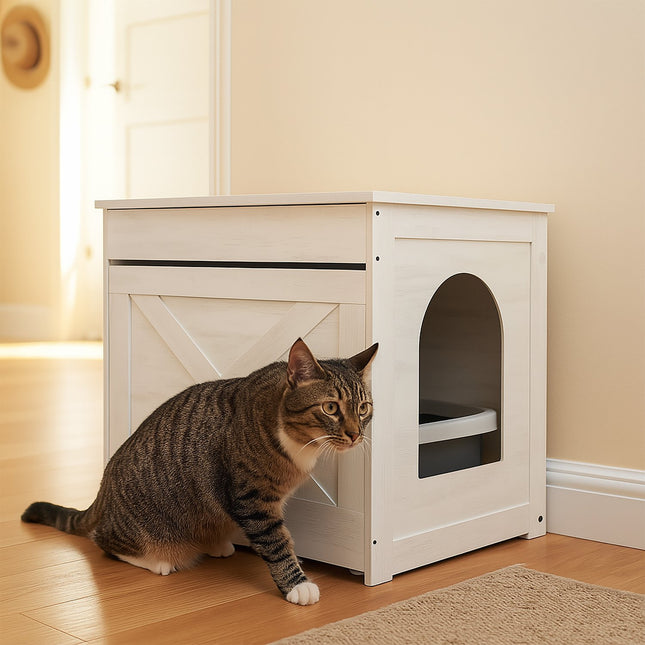 Katzenklo-Schrank mit Kratzmatte und Schublade