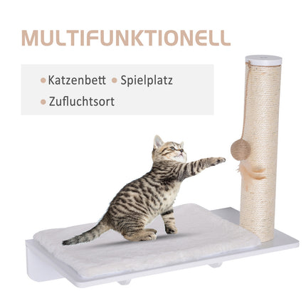 Katzenliege mit Kratzbaum und Spielzeug, Plüschkissen, 53 cm